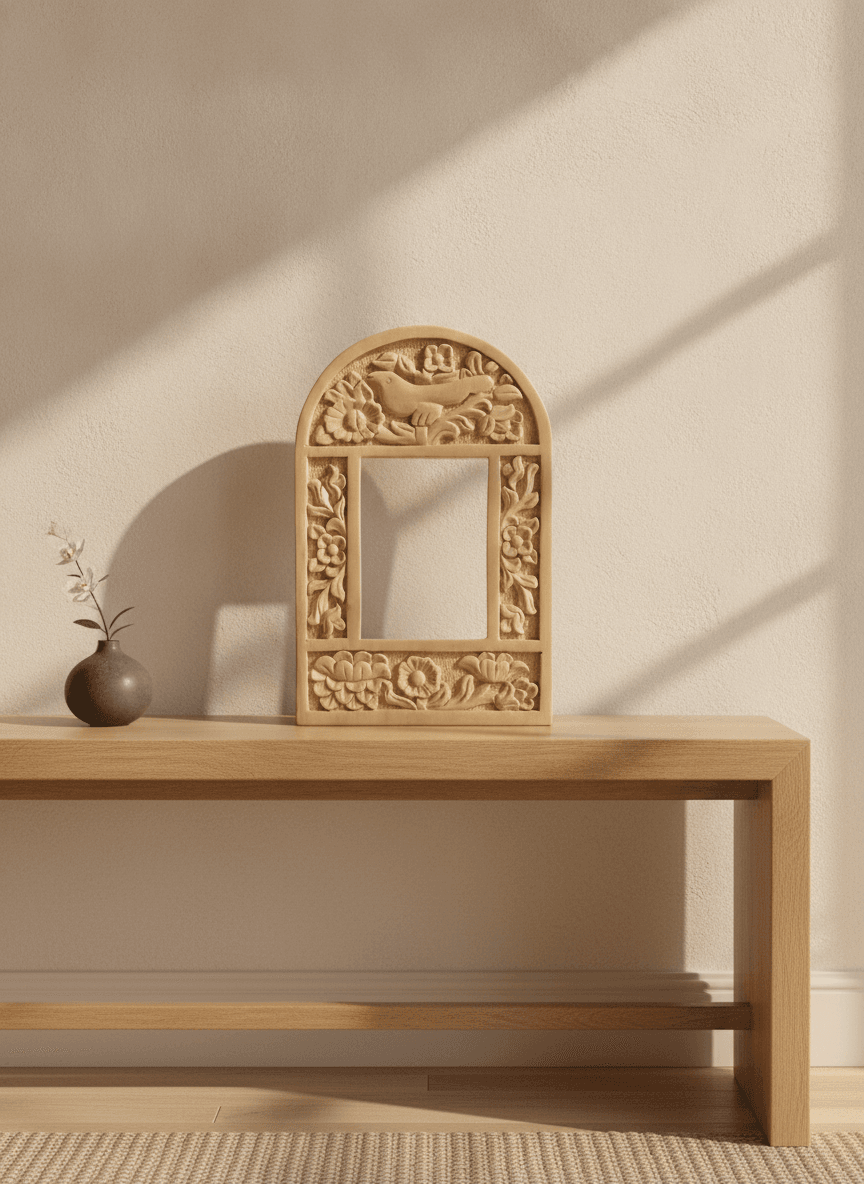 Artisanal Carved Wood Arch Frame