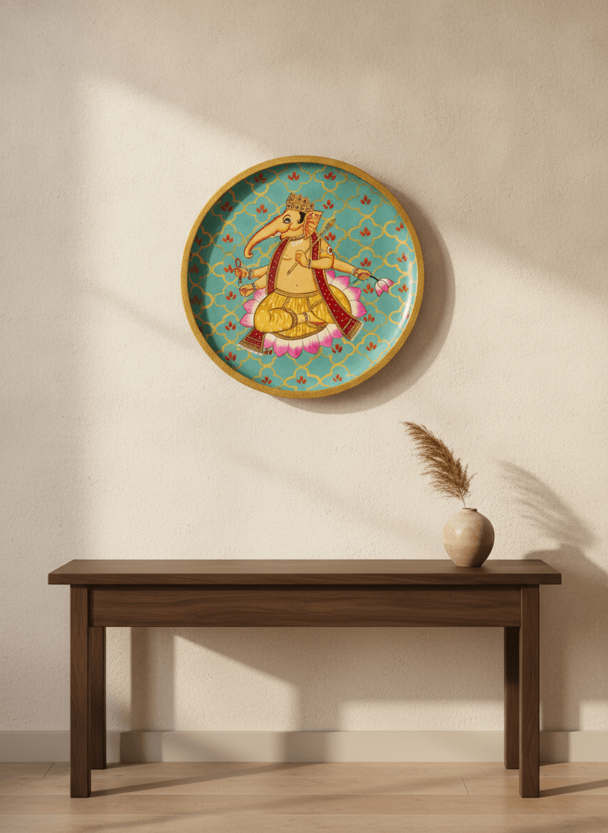 Hand-Painted Ganesha Chakra Wall Art Plate